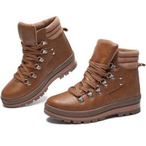 🥳Host Pick 🥳 Light Brown Combat Boots Lace Up Ankle Boots Winter Snow Boots - Picture 1 of 9